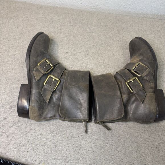 Kors Michael Kors Boots 9 Women Brown Leather Moto Buckle Distressed Y2K Boho - Picture 6 of 9